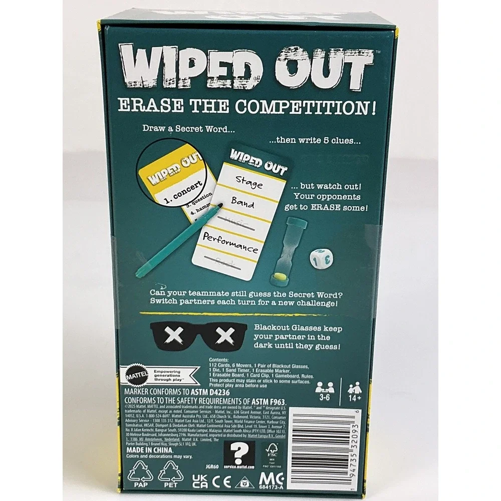 Wiped Out The Party Game of Secret Words and Sabotage Mattel 14 Plus‎ Game Night